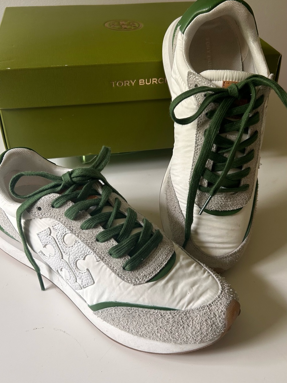 Tory Burch Purity White & Green Sneakers